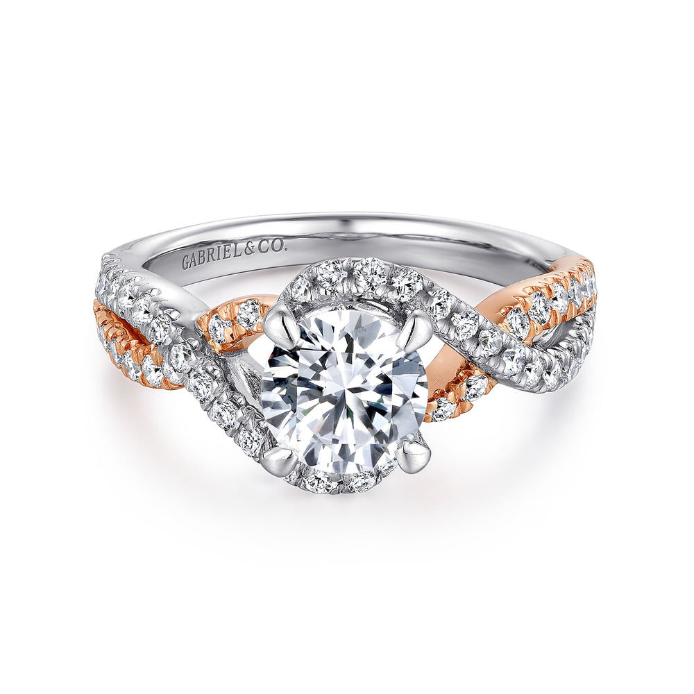 14K White-Rose Gold Round Twisted Diamond Engagement Ring