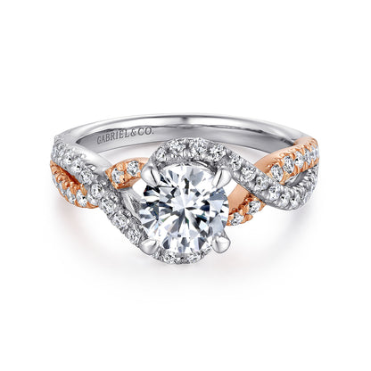 14K White-Rose Gold Round Twisted Diamond Engagement Ring