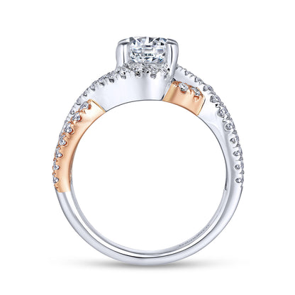14K White-Rose Gold Round Twisted Diamond Engagement Ring
