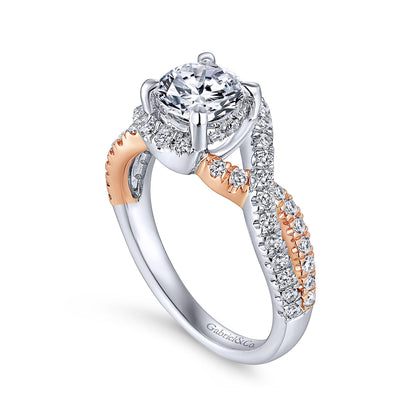 14K White-Rose Gold Round Twisted Diamond Engagement Ring