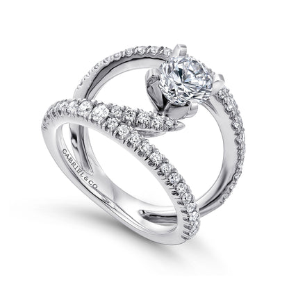 14K White Gold Round Split Shank Diamond Engagement Ring