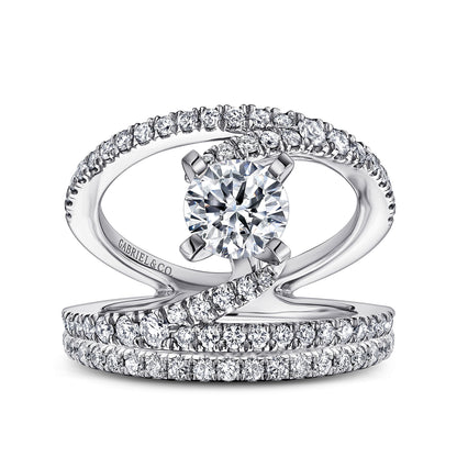 14K White Gold Round Split Shank Diamond Engagement Ring