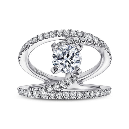 14K White Gold Round Split Shank Diamond Engagement Ring