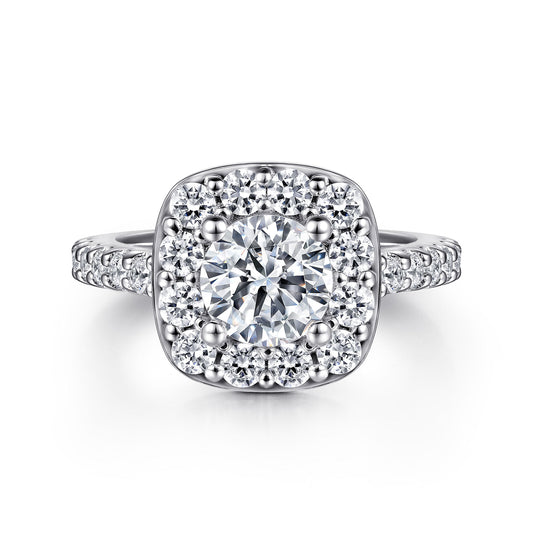 14K White Gold Round Halo Diamond Engagement Ring
