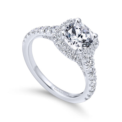 18K White Gold Cushion Halo Round Diamond Engagement Ring