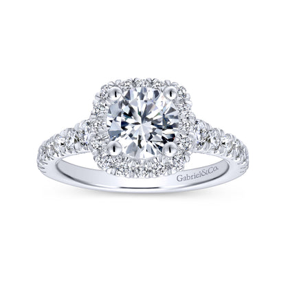 18K White Gold Cushion Halo Round Diamond Engagement Ring