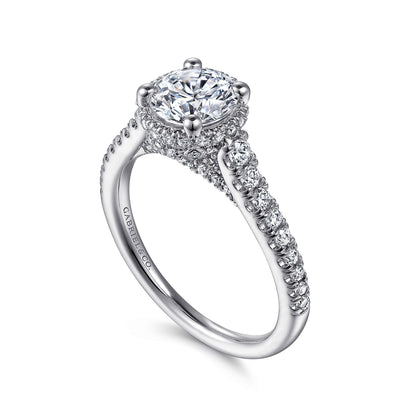 14K White Gold Hidden Halo Round Diamond Engagement Ring