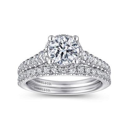14K White Gold Hidden Halo Round Diamond Engagement Ring