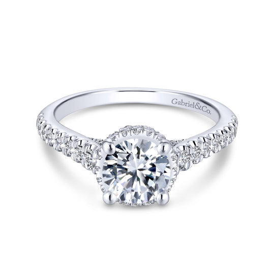 18K White Gold Hidden Halo Round Diamond Engagement Ring