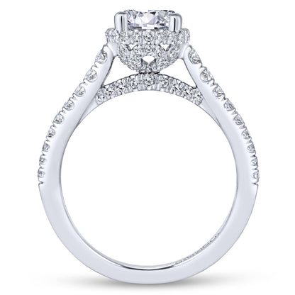 18K White Gold Hidden Halo Round Diamond Engagement Ring