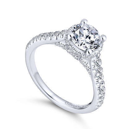 18K White Gold Hidden Halo Round Diamond Engagement Ring