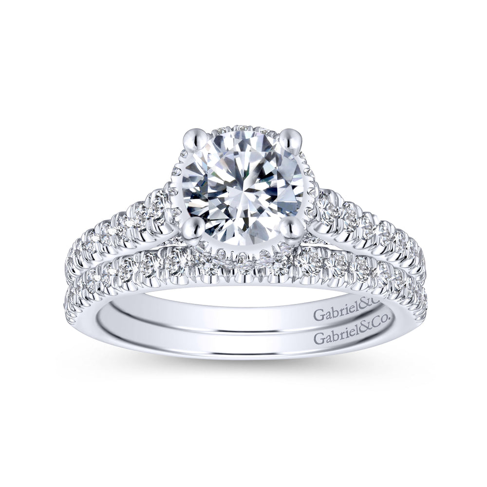 18K White Gold Hidden Halo Round Diamond Engagement Ring