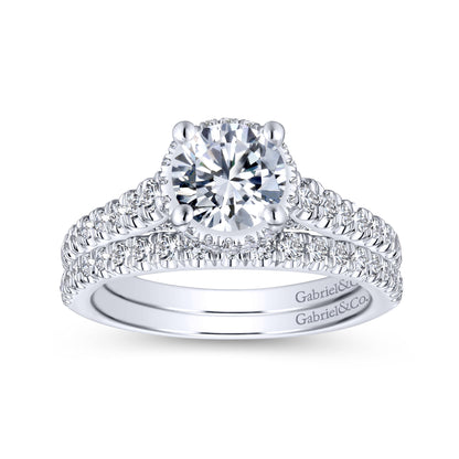 18K White Gold Hidden Halo Round Diamond Engagement Ring