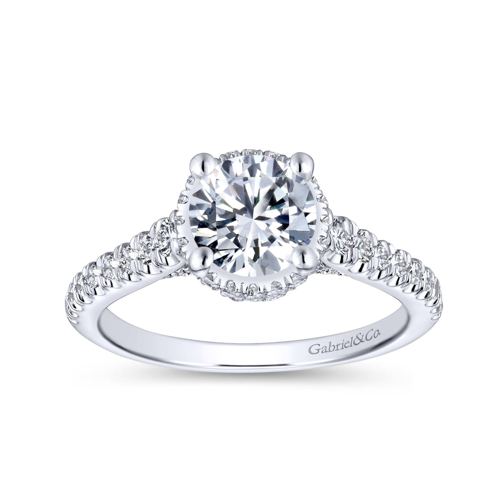 18K White Gold Hidden Halo Round Diamond Engagement Ring