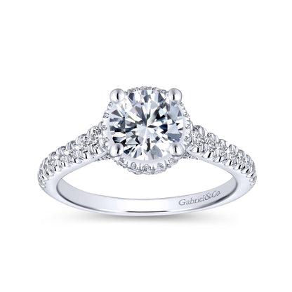18K White Gold Hidden Halo Round Diamond Engagement Ring
