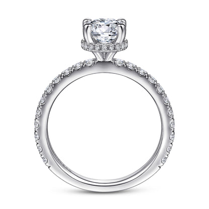 14K White Gold Hidden Halo Round Diamond Engagement Ring