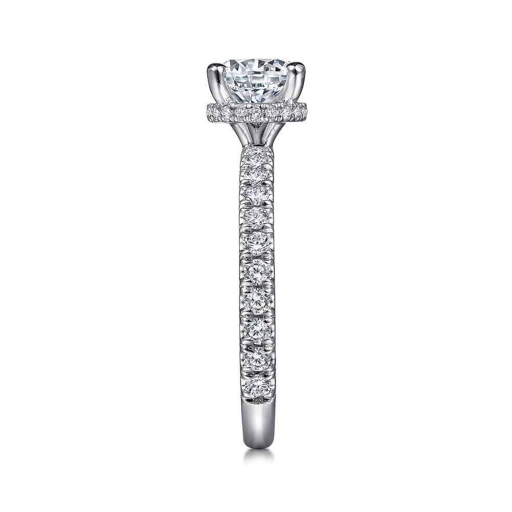 14K White Gold Hidden Halo Round Diamond Engagement Ring