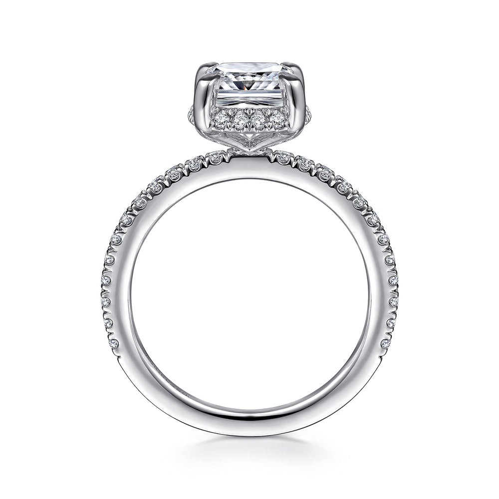 14K White Gold Cushion Hidden Halo Diamond Engagement Ring