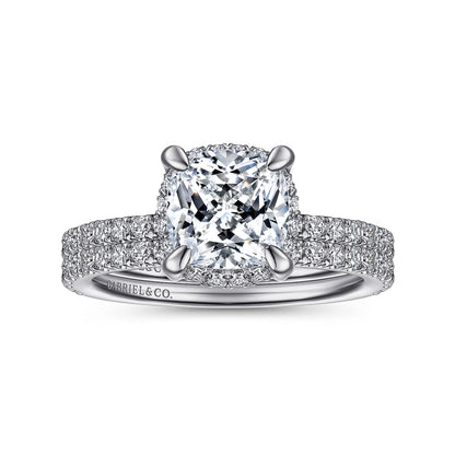 14K White Gold Cushion Hidden Halo Diamond Engagement Ring