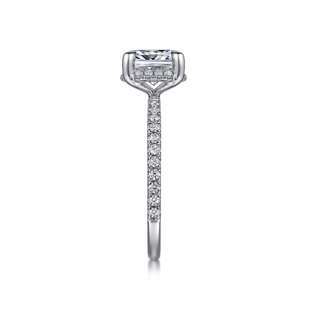 14K White Gold Cushion Hidden Halo Diamond Engagement Ring
