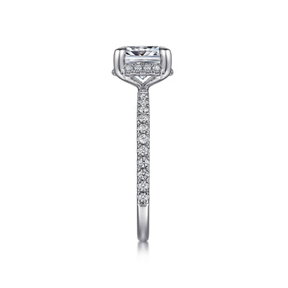 14K White Gold Cushion Hidden Halo Diamond Engagement Ring