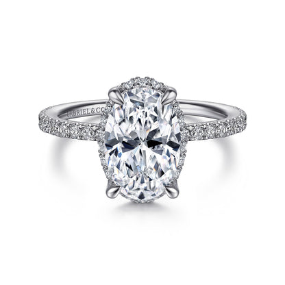 14K White Gold Hidden Halo Oval Diamond Engagement Ring