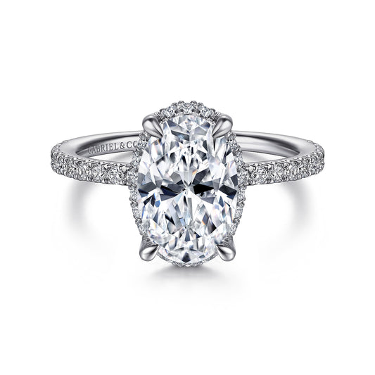 14K White Gold Hidden Halo Oval Diamond Engagement Ring