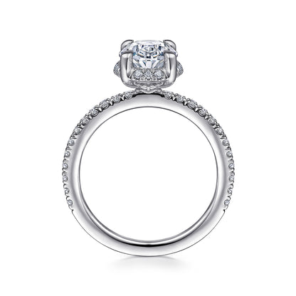 14K White Gold Hidden Halo Oval Diamond Engagement Ring