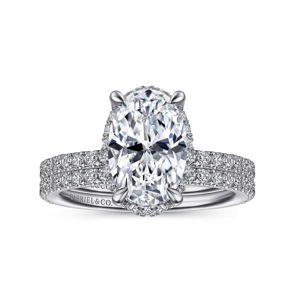 14K White Gold Hidden Halo Oval Diamond Engagement Ring