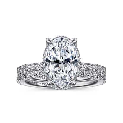 14K White Gold Hidden Halo Oval Diamond Engagement Ring