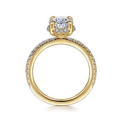 14K Yellow Gold Hidden Halo Oval Diamond Engagement Ring