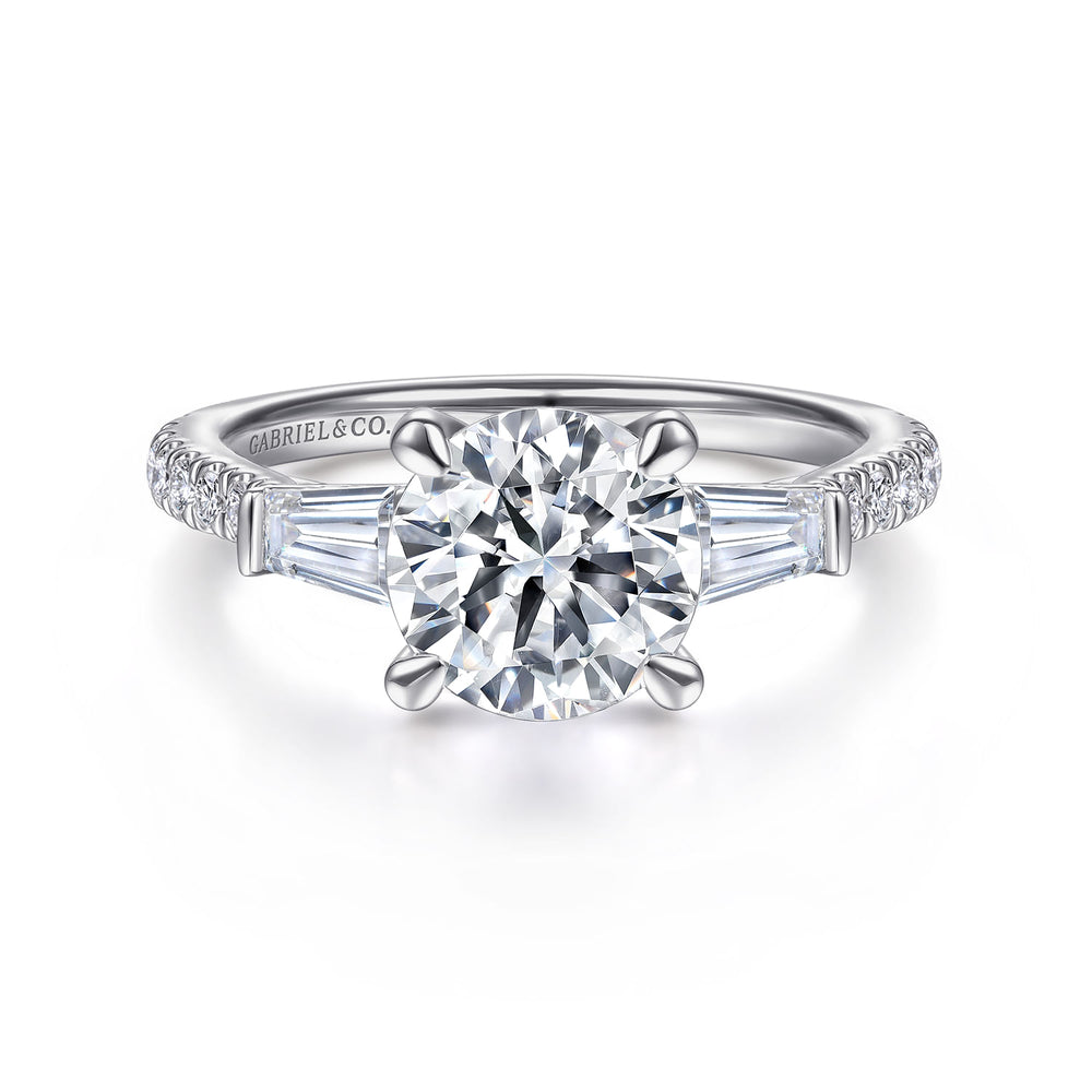 14K White Gold Round 3 Stone Diamond Channel Set Engagement Ring