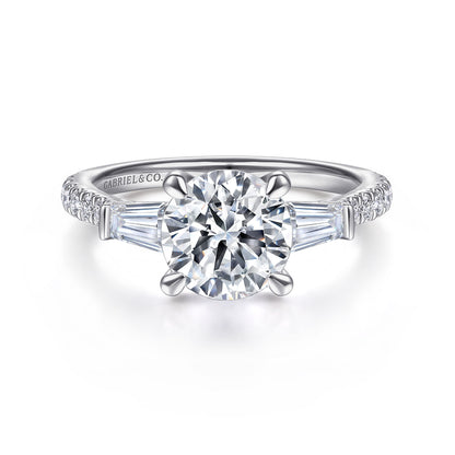 14K White Gold Round 3 Stone Diamond Channel Set Engagement Ring
