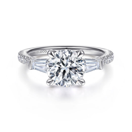 14K White Gold Round 3 Stone Diamond Channel Set Engagement Ring