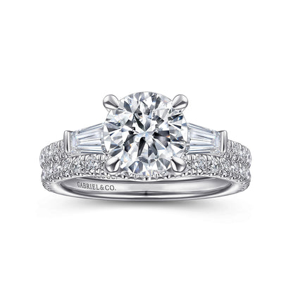 14K White Gold Round 3 Stone Diamond Channel Set Engagement Ring