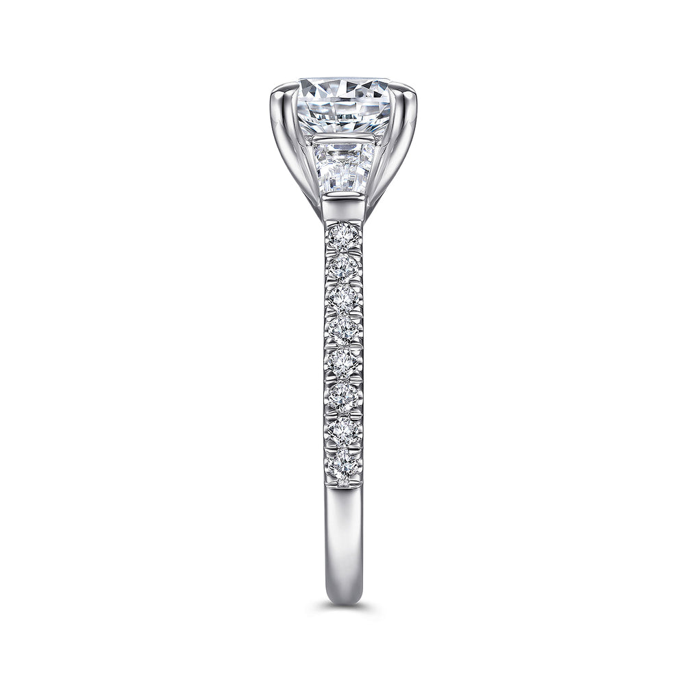 14K White Gold Round 3 Stone Diamond Channel Set Engagement Ring