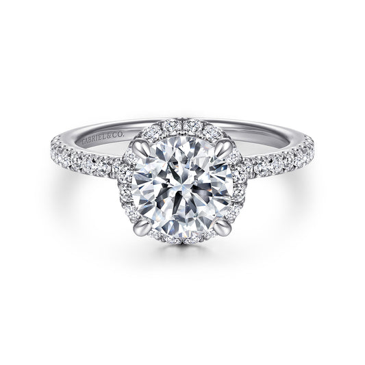 14K White Gold Round Halo Diamond Engagement Ring