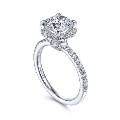 14K White Gold Round Halo Diamond Engagement Ring