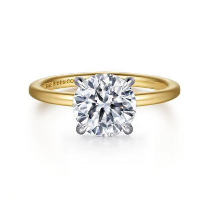 14K White-Yellow Gold Hidden Halo Round Diamond Engagement Ring