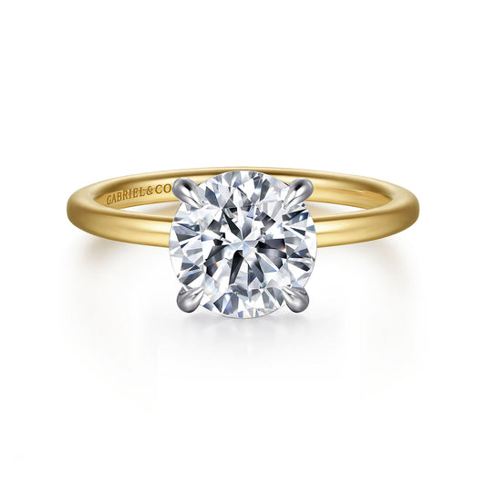 14K White-Yellow Gold Hidden Halo Round Diamond Engagement Ring