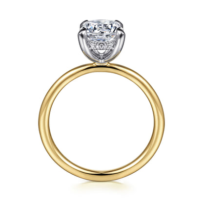 14K White-Yellow Gold Hidden Halo Round Diamond Engagement Ring