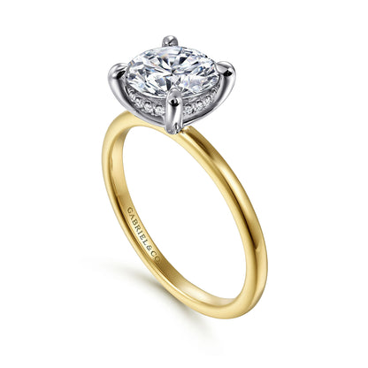 14K White-Yellow Gold Hidden Halo Round Diamond Engagement Ring
