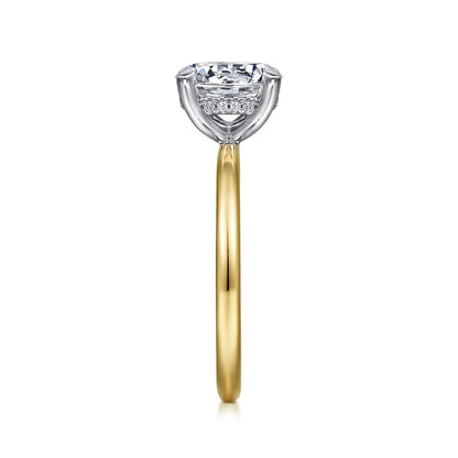 14K White-Yellow Gold Hidden Halo Round Diamond Engagement Ring