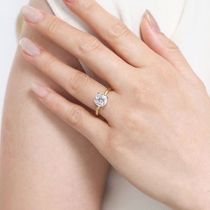 14K White-Yellow Gold Hidden Halo Round Diamond Engagement Ring
