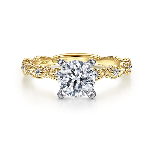 14K Yellow Gold Round Diamond Engagement Ring