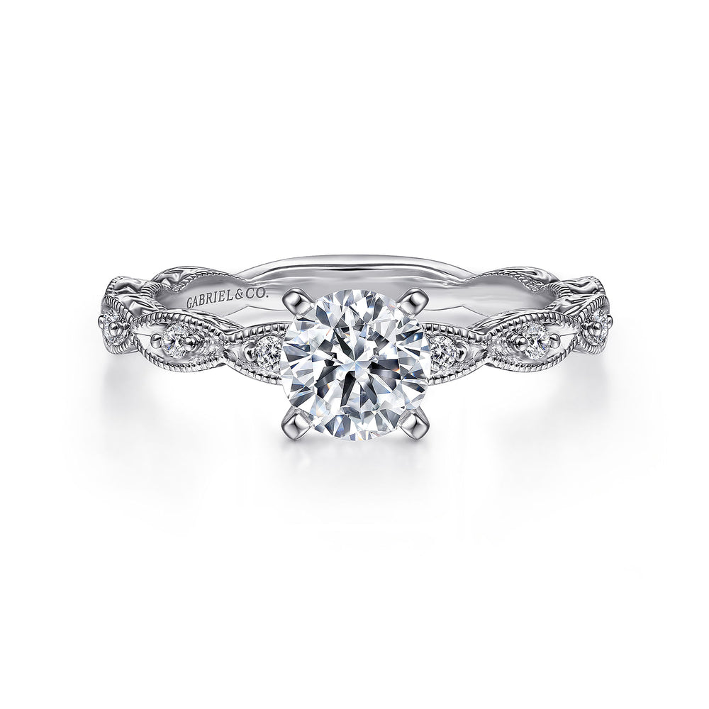 Vintage Inspired 14K White Gold Round Diamond Engagement Ring