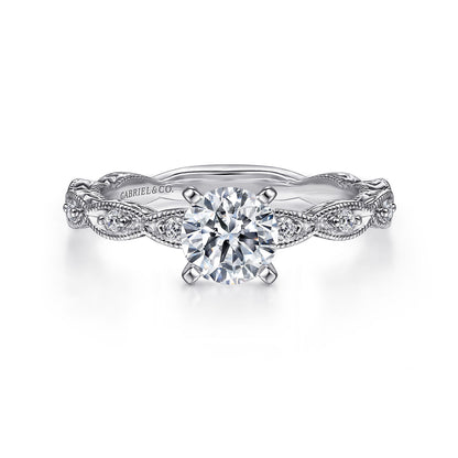 Vintage Inspired 14K White Gold Round Diamond Engagement Ring