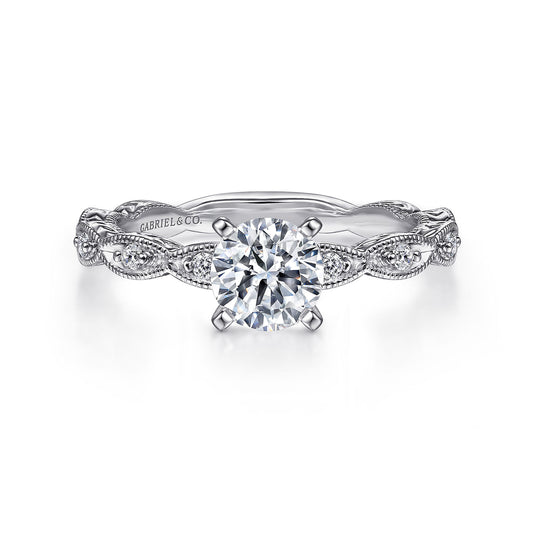 Vintage Inspired 14K White Gold Round Diamond Engagement Ring