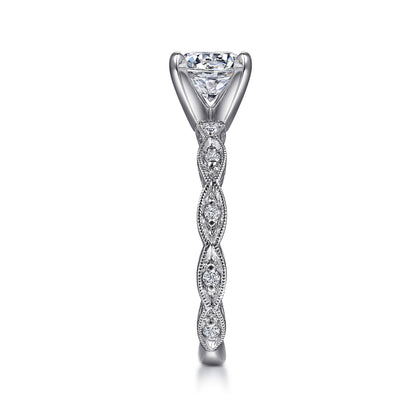 Vintage Inspired 14K White Gold Round Diamond Engagement Ring