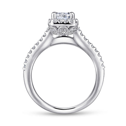14K White Gold Emerald Halo Diamond Engagement Ring